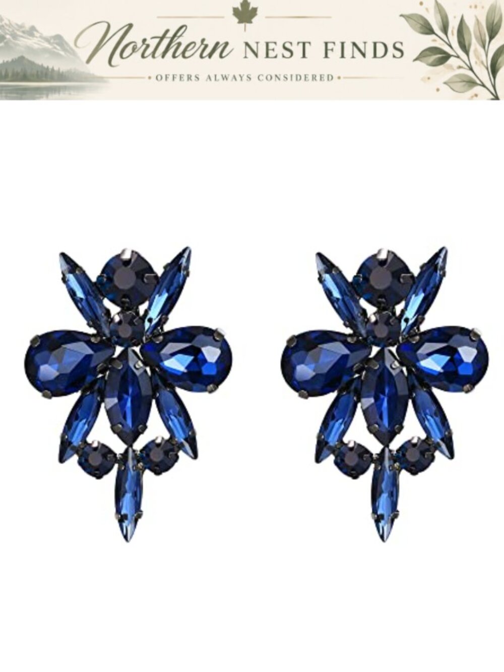 Crystal Rhinestone Flower Stud Earrings Vintage Art Deco Pierced